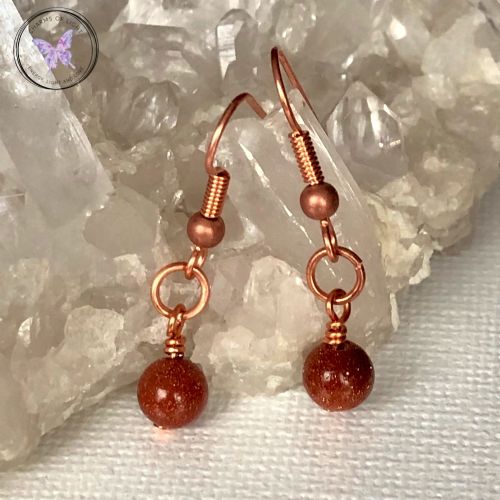 Gold Goldstone Copper Circle Earrings